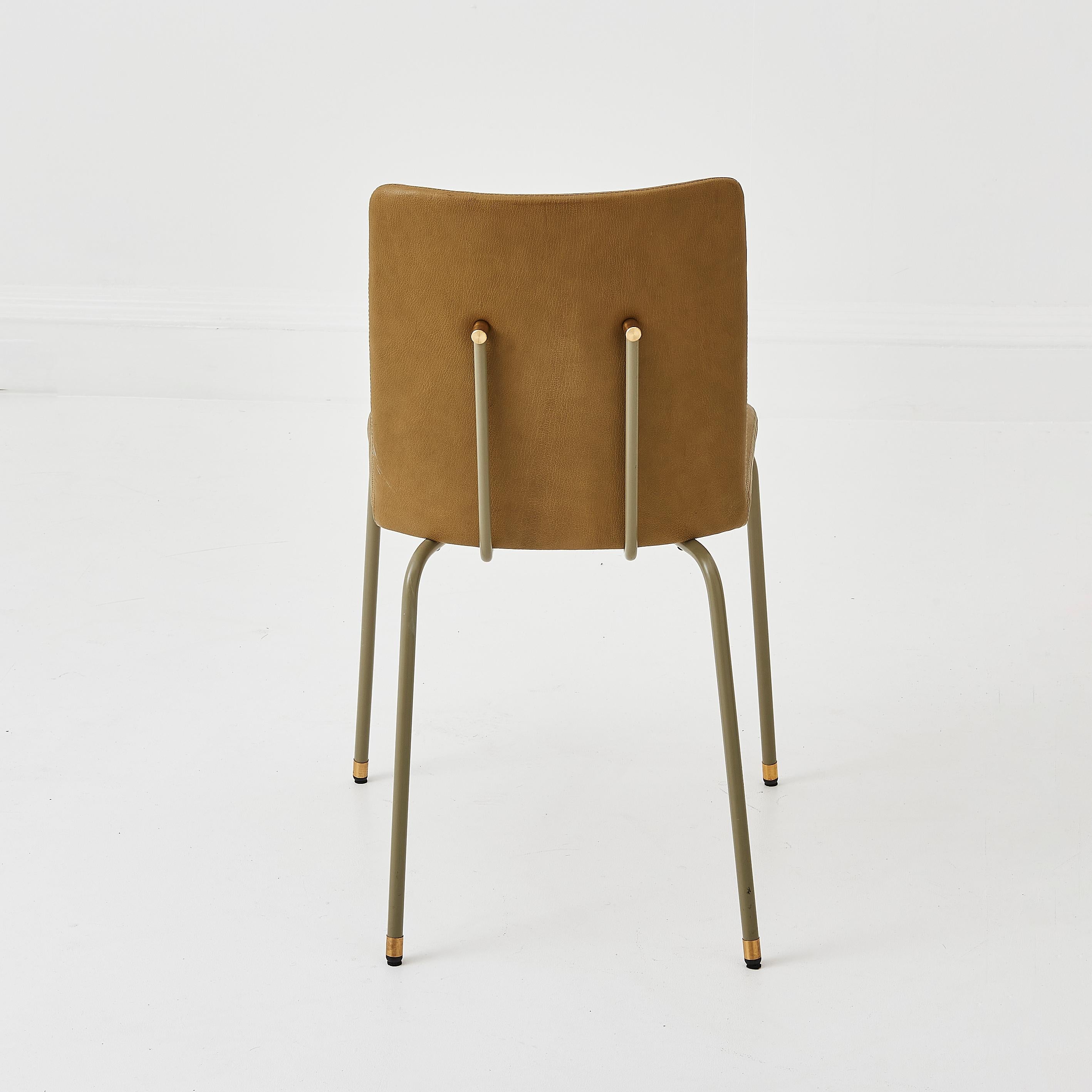 British Contemporary Handmade Green Leather Chair With Brass Accents For Sale