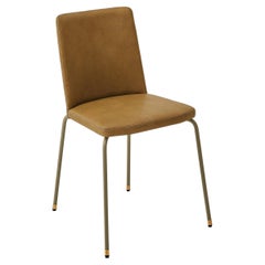 Contemporary Handmade Green Leather Chair With Brass Accents