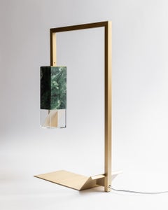 Contemporary Table Lamp Handmade in Green Marble and Brass by Formaminima