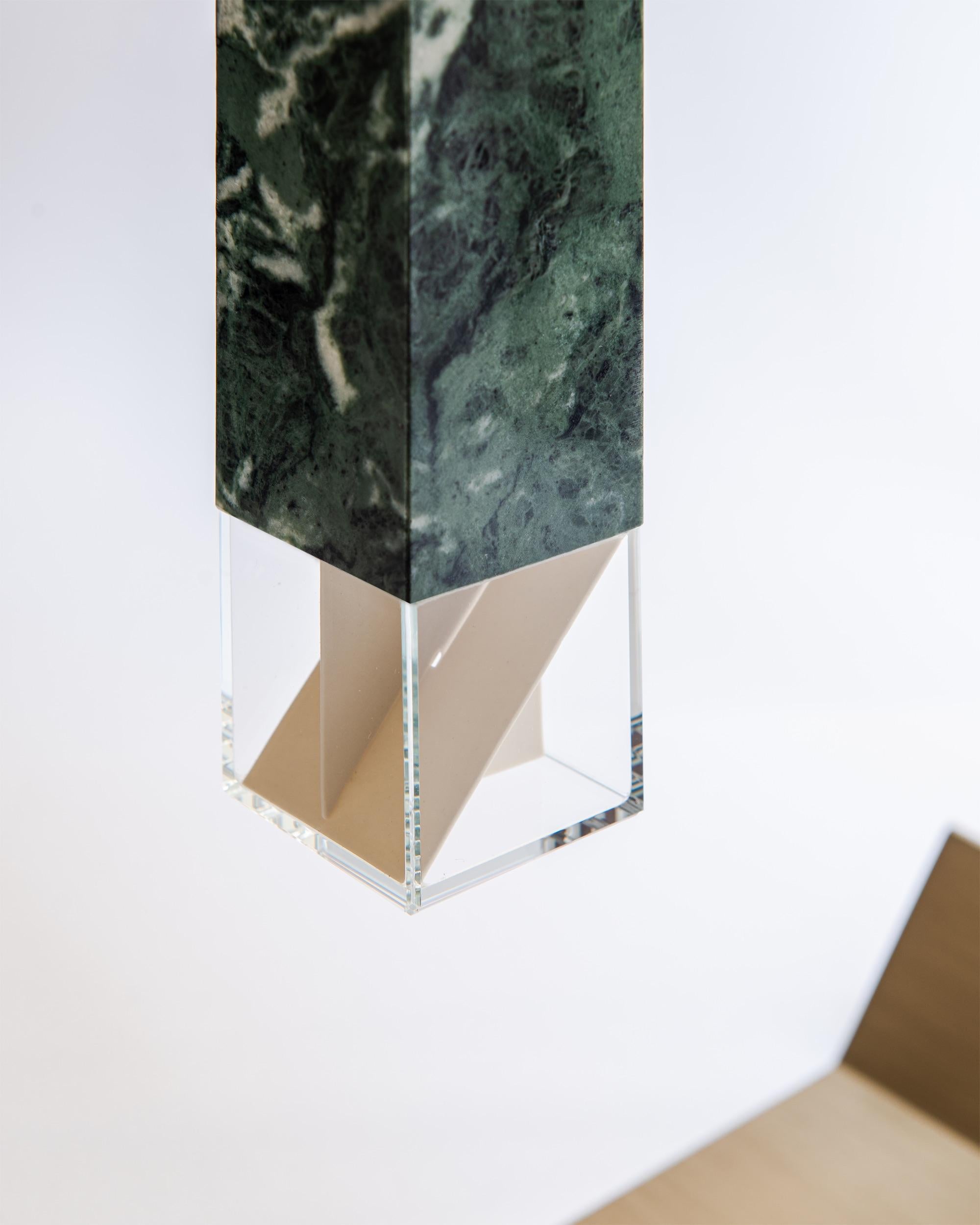 Modern Contemporary Table Lamp Handmade in Green Marble and Brass by Formaminima For Sale