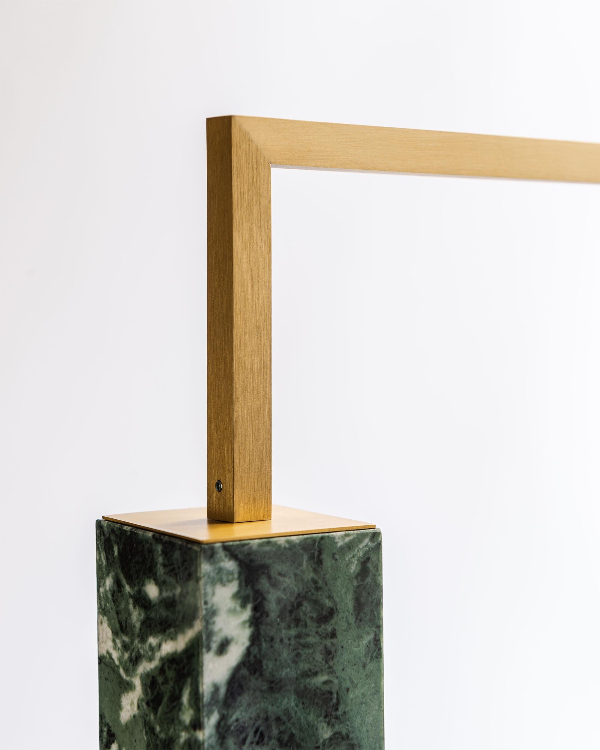 Italian Contemporary Table Lamp Handmade in Green Marble and Brass by Formaminima For Sale