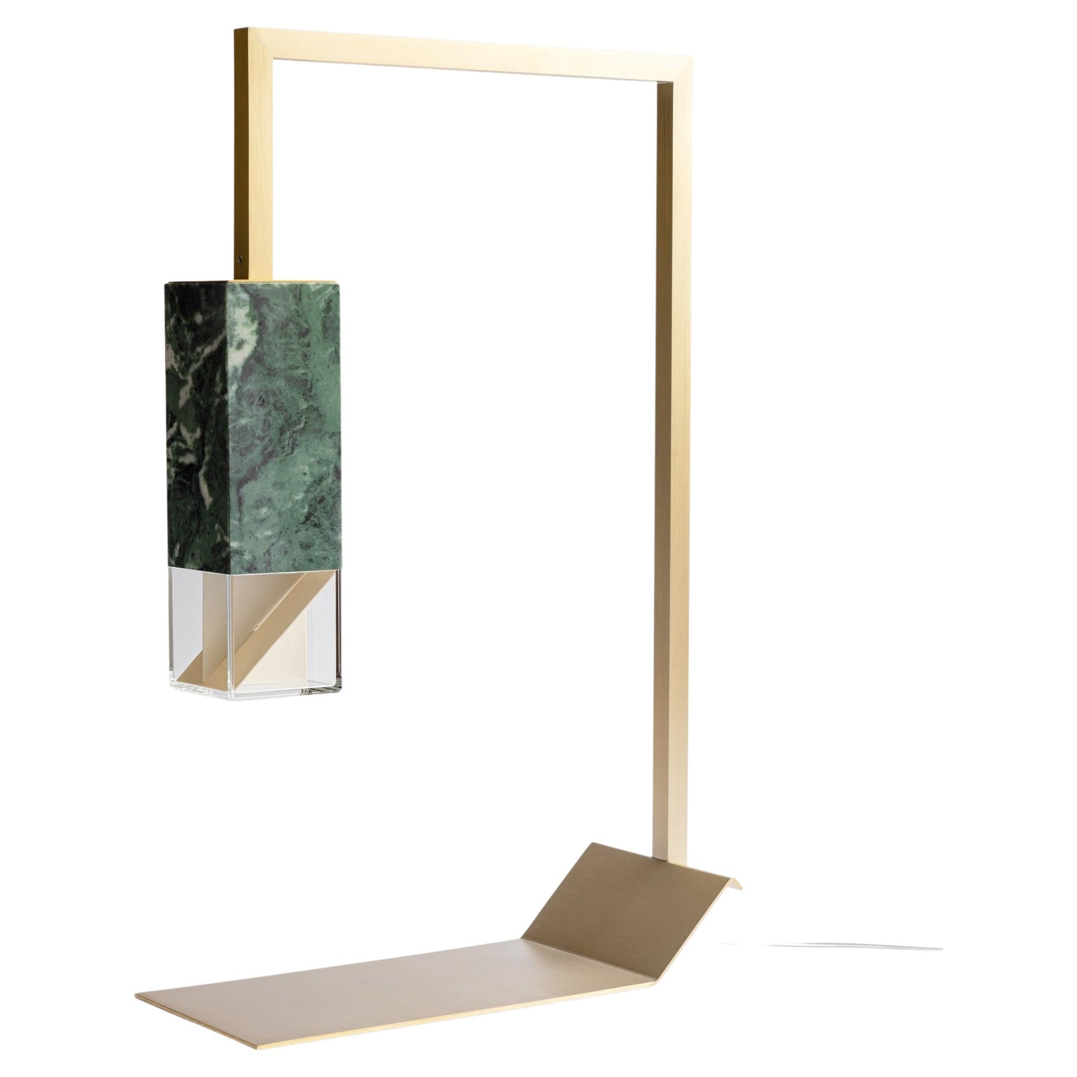 Contemporary Table Lamp Handmade in Green Marble and Brass by Formaminima For Sale