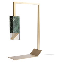 Contemporary Table Lamp Handmade in Green Marble and Brass by Formaminima
