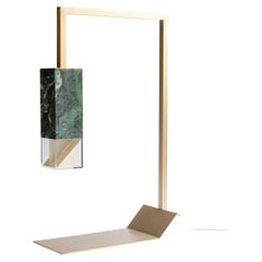 Contemporary Table Lamp Handmade in Green Marble and Brass by Formaminima