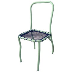 Contemporary Handmade Green Steel Chair with Blue Fishnet Seat by Superpoly