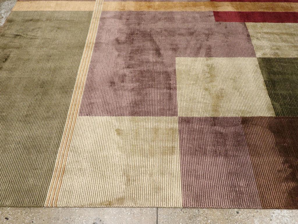 Contemporary Handmade Indian Large Bamboo Silk Art Deco Carpet (Handgeknüpft) im Angebot