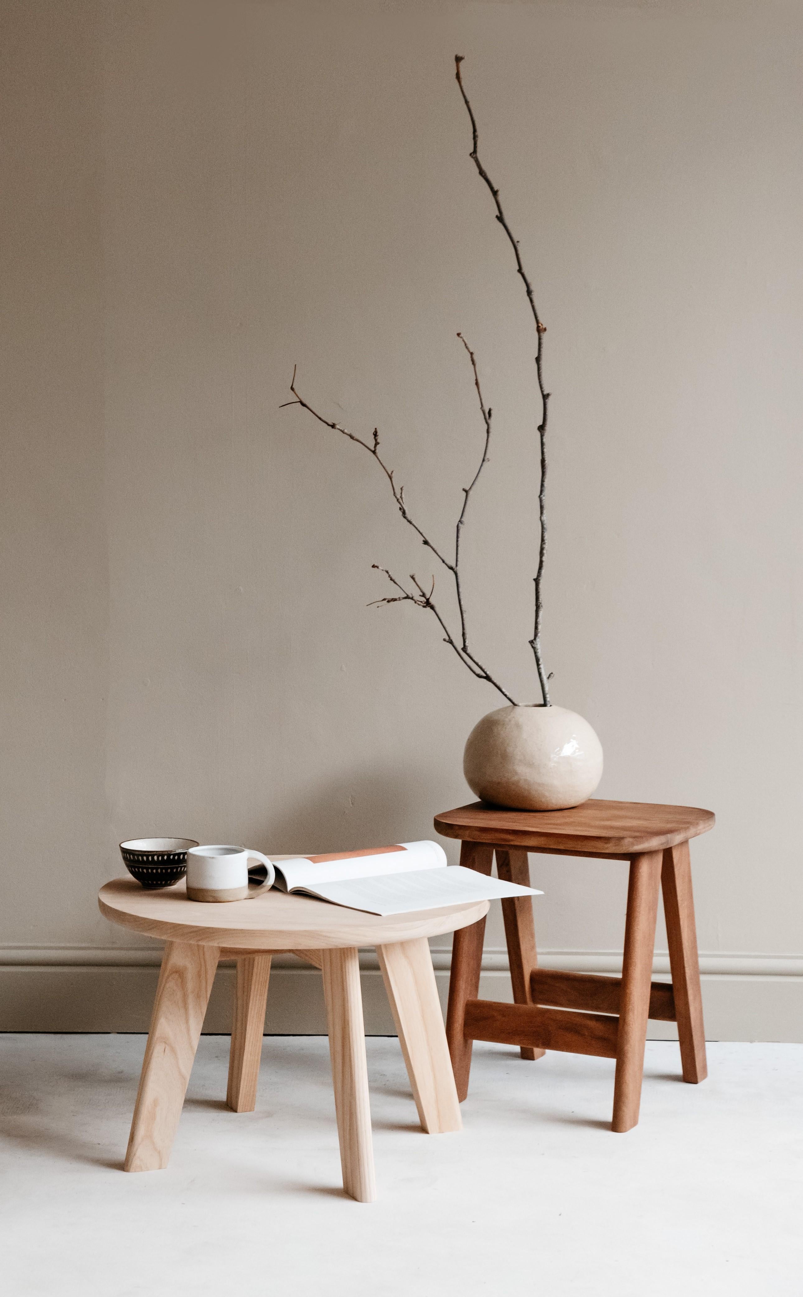 Wood Contemporary Handmade Iroko Low Stool For Sale