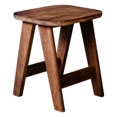 Contemporary Handmade Iroko Low Stool