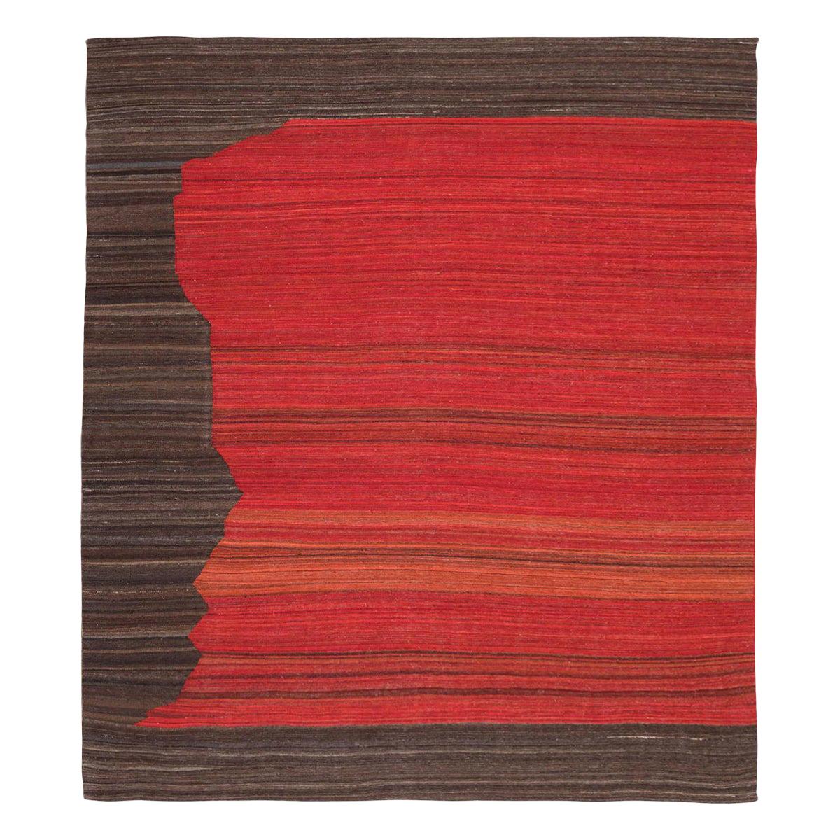 Contemporary Handmade Kilim Mazandarán over Wool Browns and Red