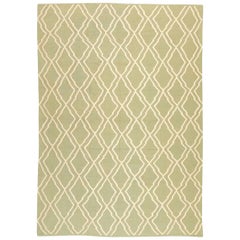 Contemporary Handmade Kilim, Rhombuses, Green and White Contemporary Handmade Kilim, Rhombuses, Green and White