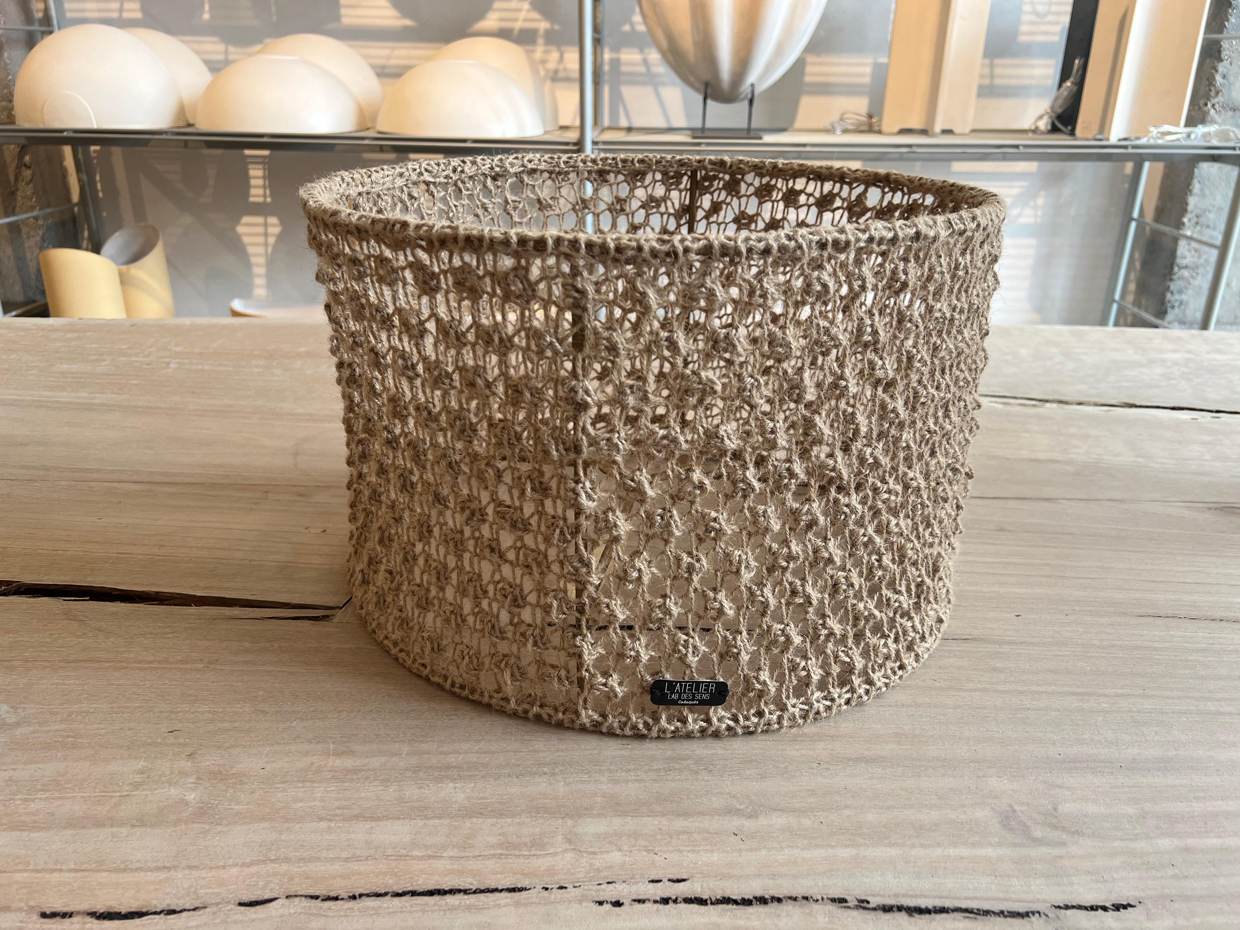 Organic Modern Contemporary Handmade Lampshade with Organic Jute, Natural Brown For Sale