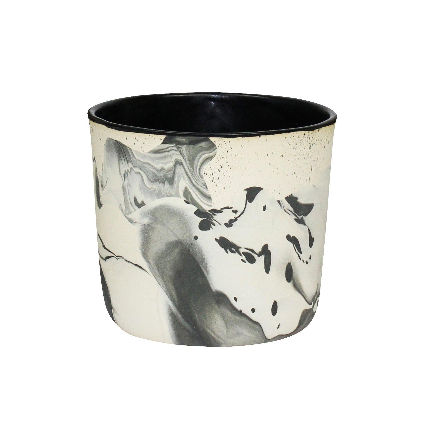 Contemporary Handmade Marbled Ceramic Cup in Black and White For Sale