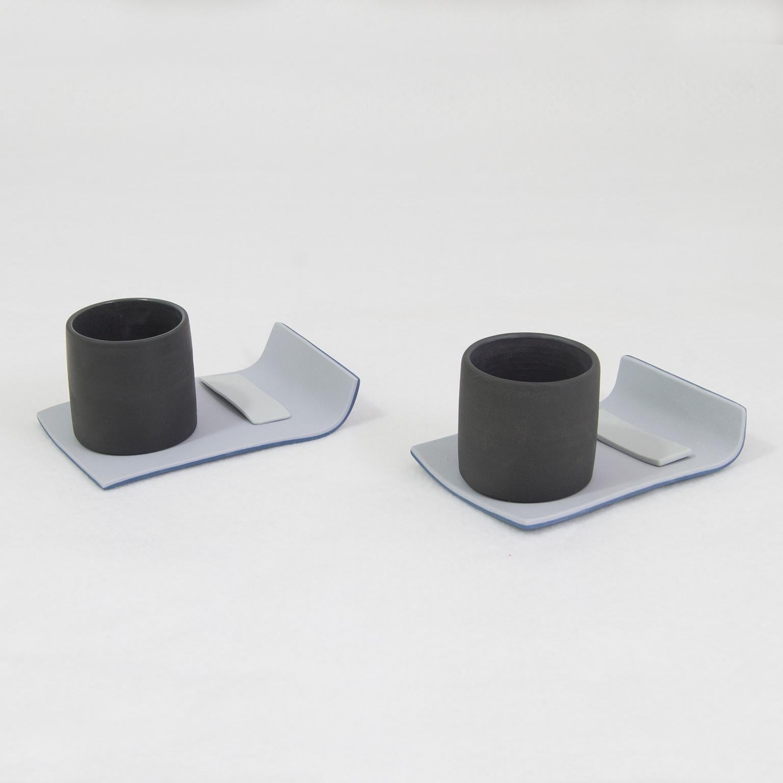 Minimalist Handmade Contemporary Duo Coffee Set Matte Porcelain For Sale