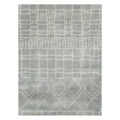 Contemporary Handmade Moroccan Room Size Carpet in Grey and White
