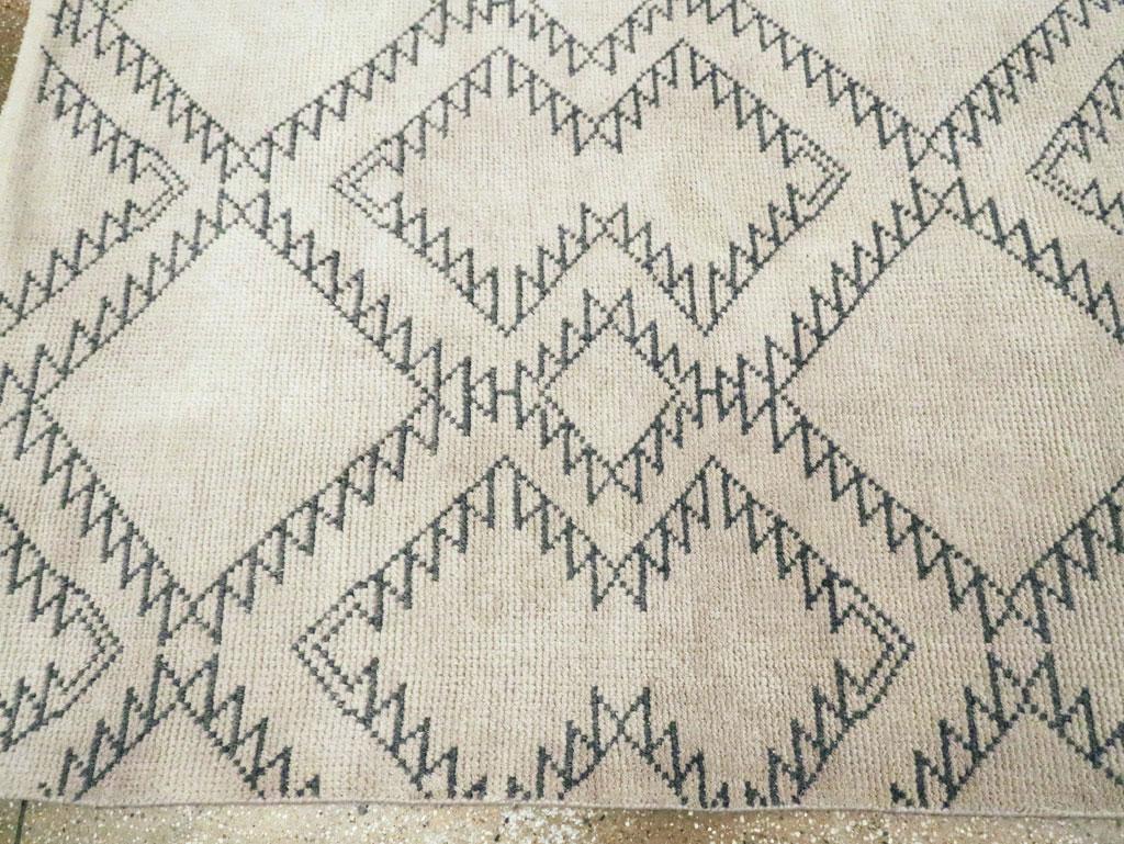 Contemporary Handmade Moroccan Room Size Carpet In Ivory and Charcoal 2
