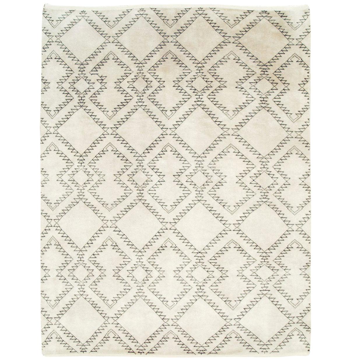 Contemporary Handmade Moroccan Room Size Carpet In Ivory and Charcoal