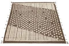 Contemporary Handmade Moroccan Style Wool Rug In Brown With Geometric Design