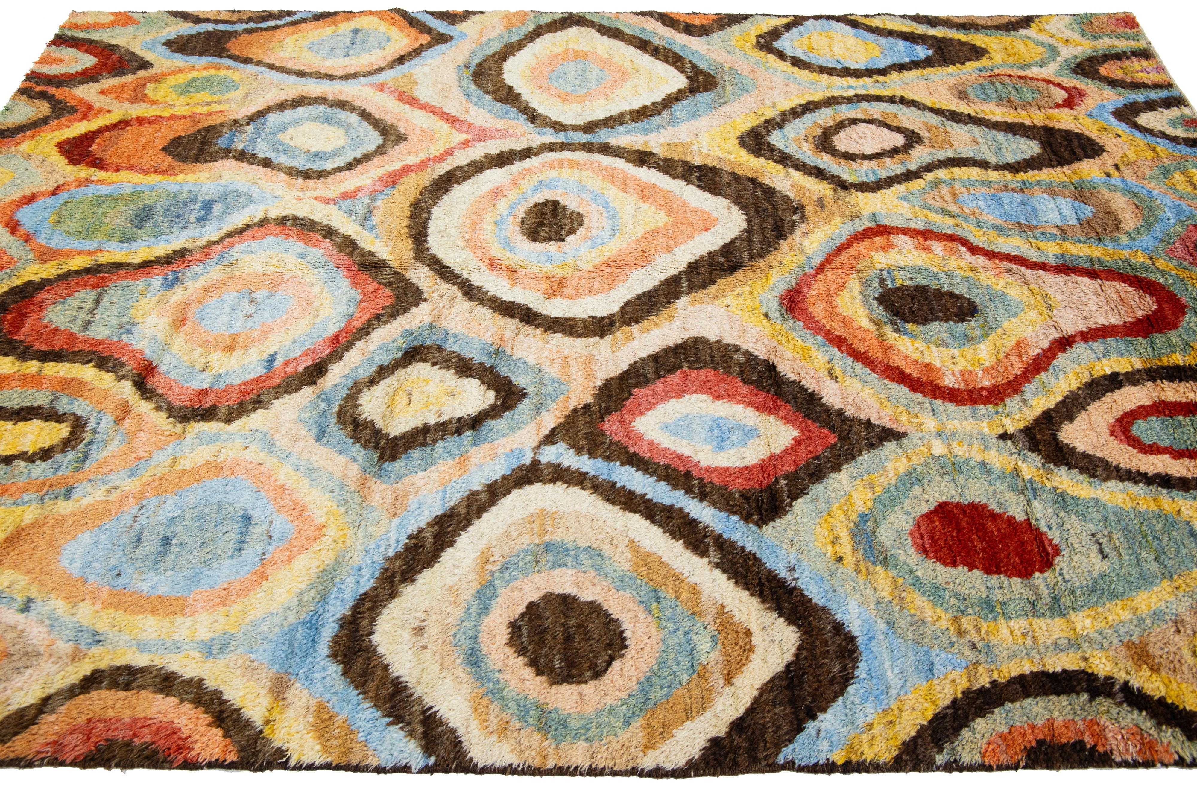 Hand-Knotted Contemporary Handmade Moroccan-Style Wool Rug In Multicolor by Apadana For Sale