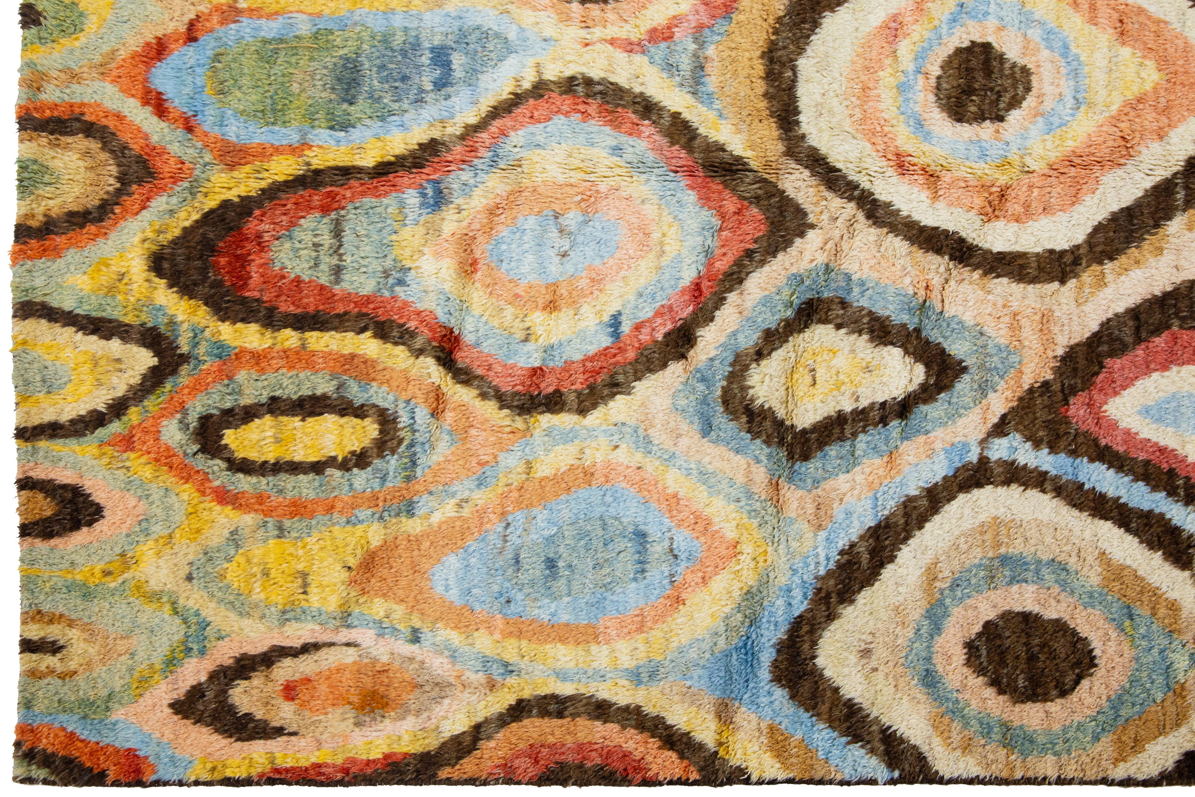 Contemporary Handmade Moroccan-Style Wool Rug In Multicolor by Apadana In New Condition For Sale In Norwalk, CT