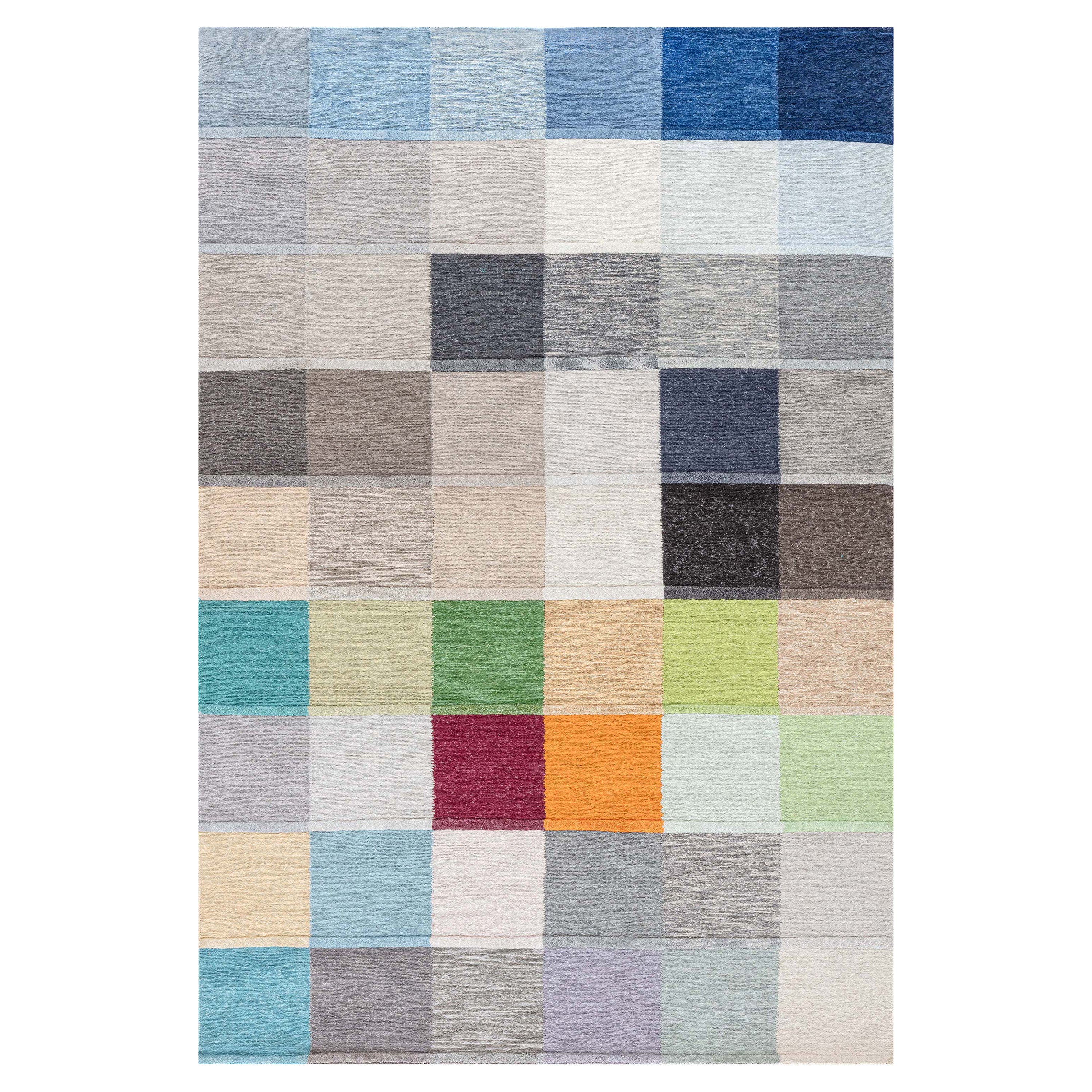 Zeitgenössischer handgefertigter mehrfarbiger Teppich von Doris Leslie Blau im Angebot
