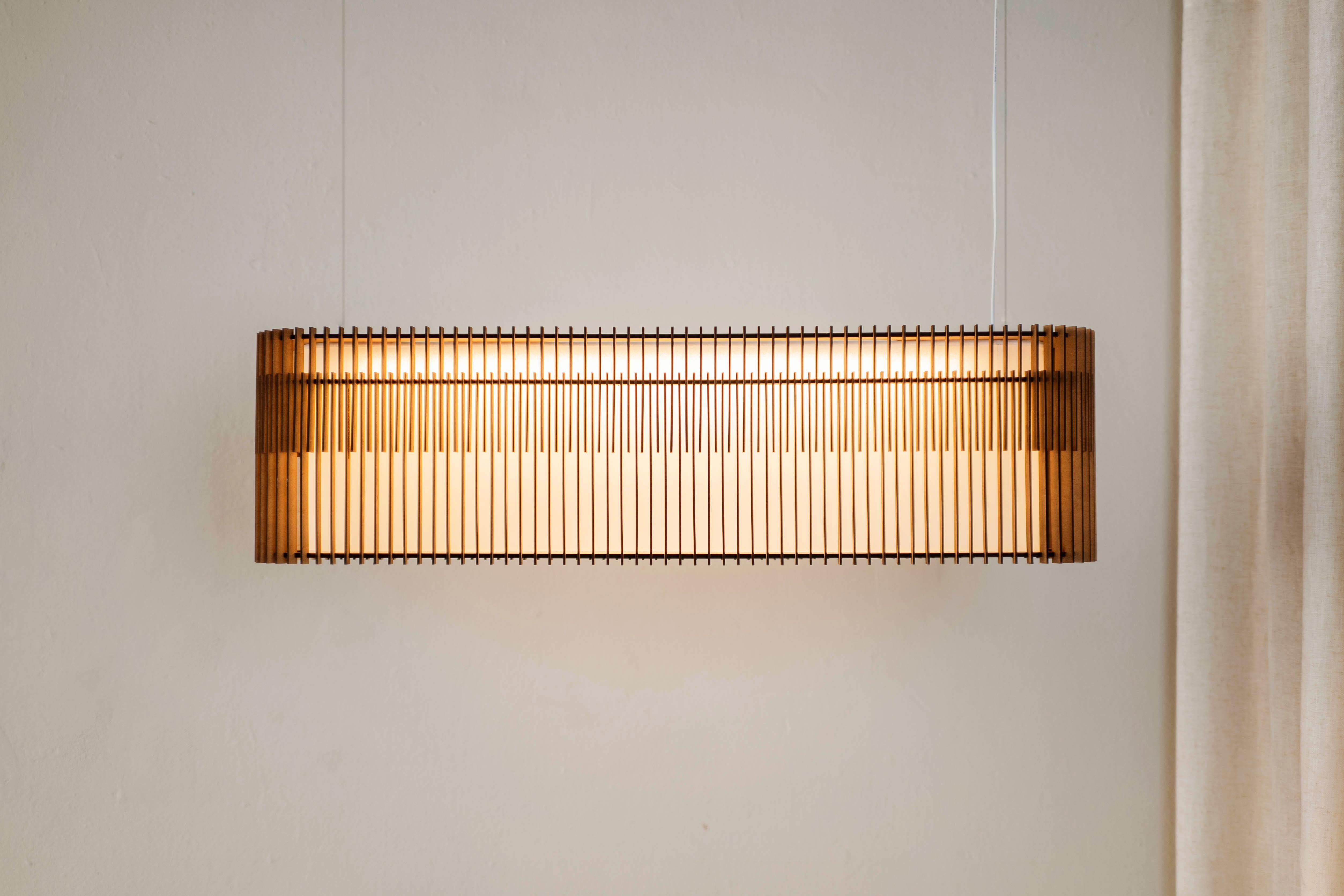 Modern Contemporary, Handmade Pendant Lamp, Mdf Wood Large, 38.2'' Long, L1000 For Sale