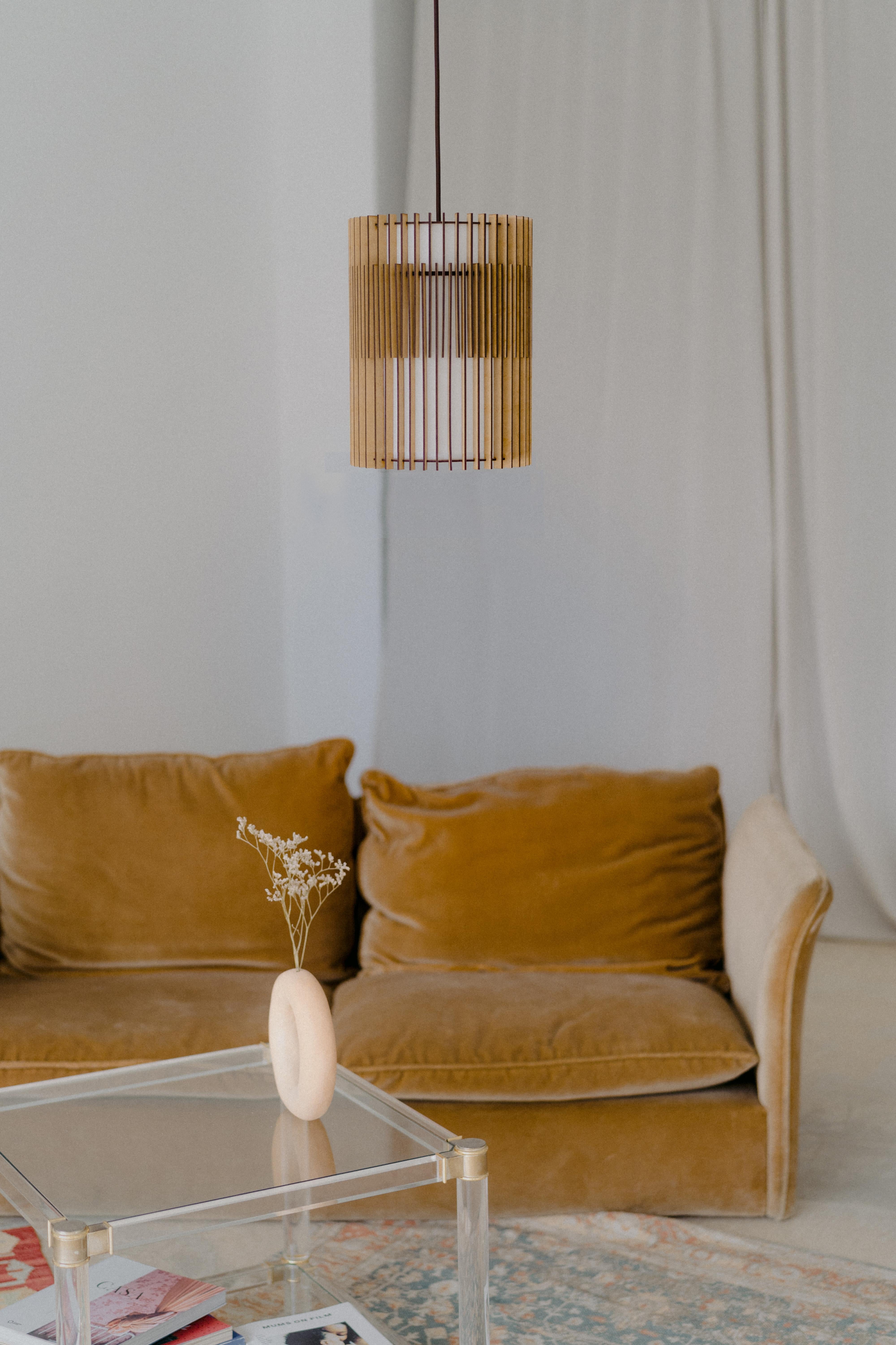 Hand-Crafted Contemporary, Handmade Pendant Lamp , Natural MDF Wood, by Mediterranean Objects For Sale
