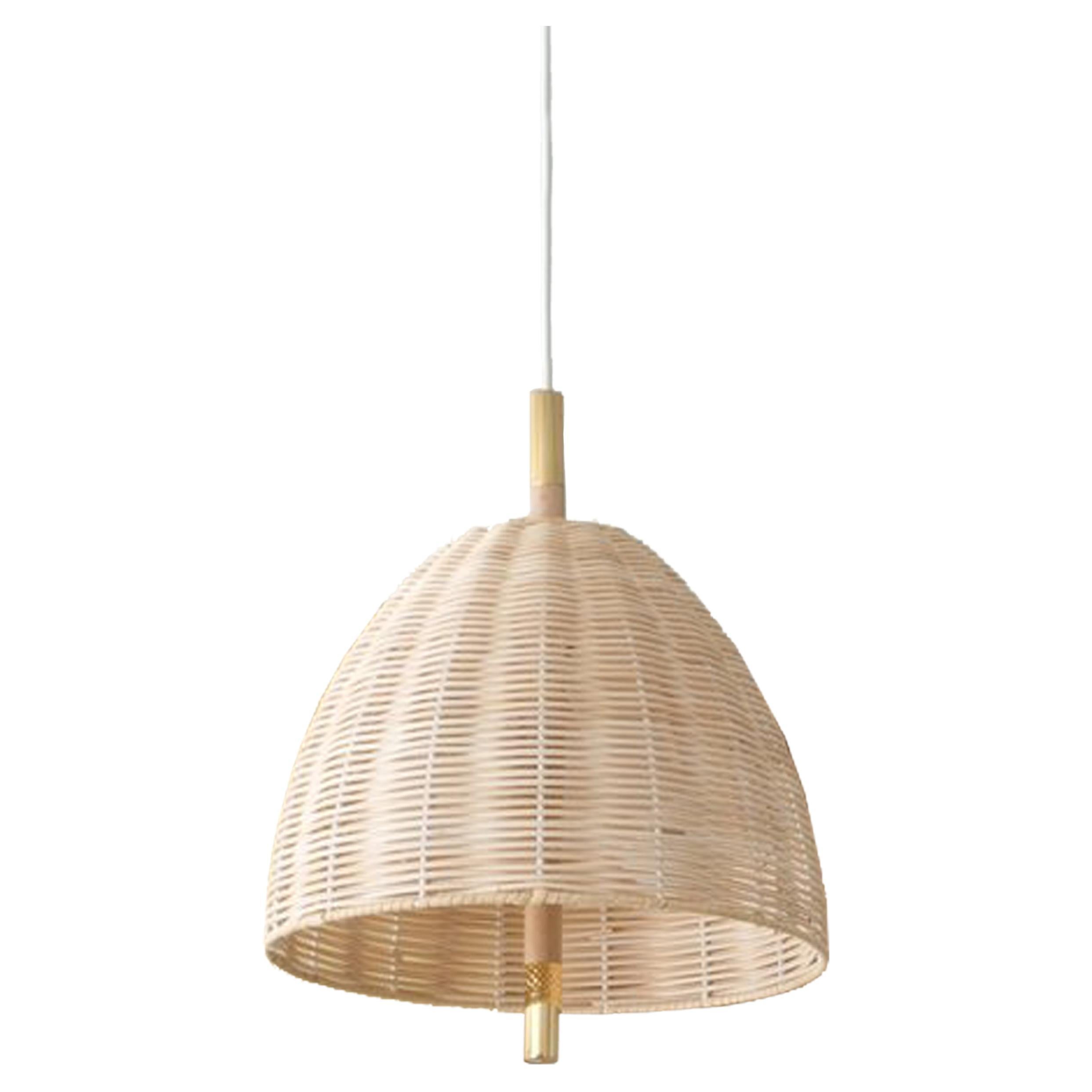 Contemporary, Handmade Pendant Lamp, Natural Rattan Brass, Mediterranean Objects For Sale