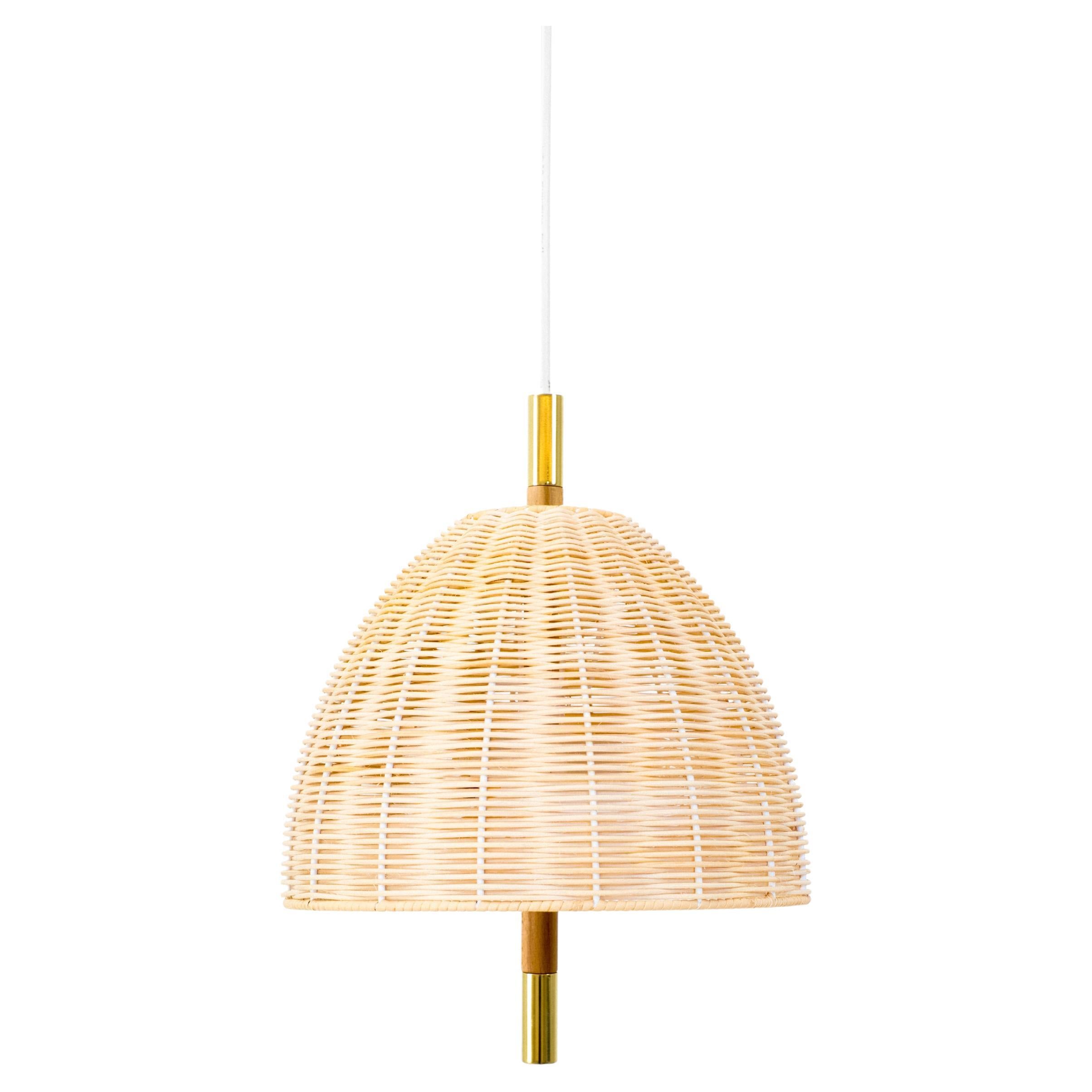 Contemporary, Handmade Pendant Lamp, Natural Rattan Brass, Mediterranean Objects For Sale