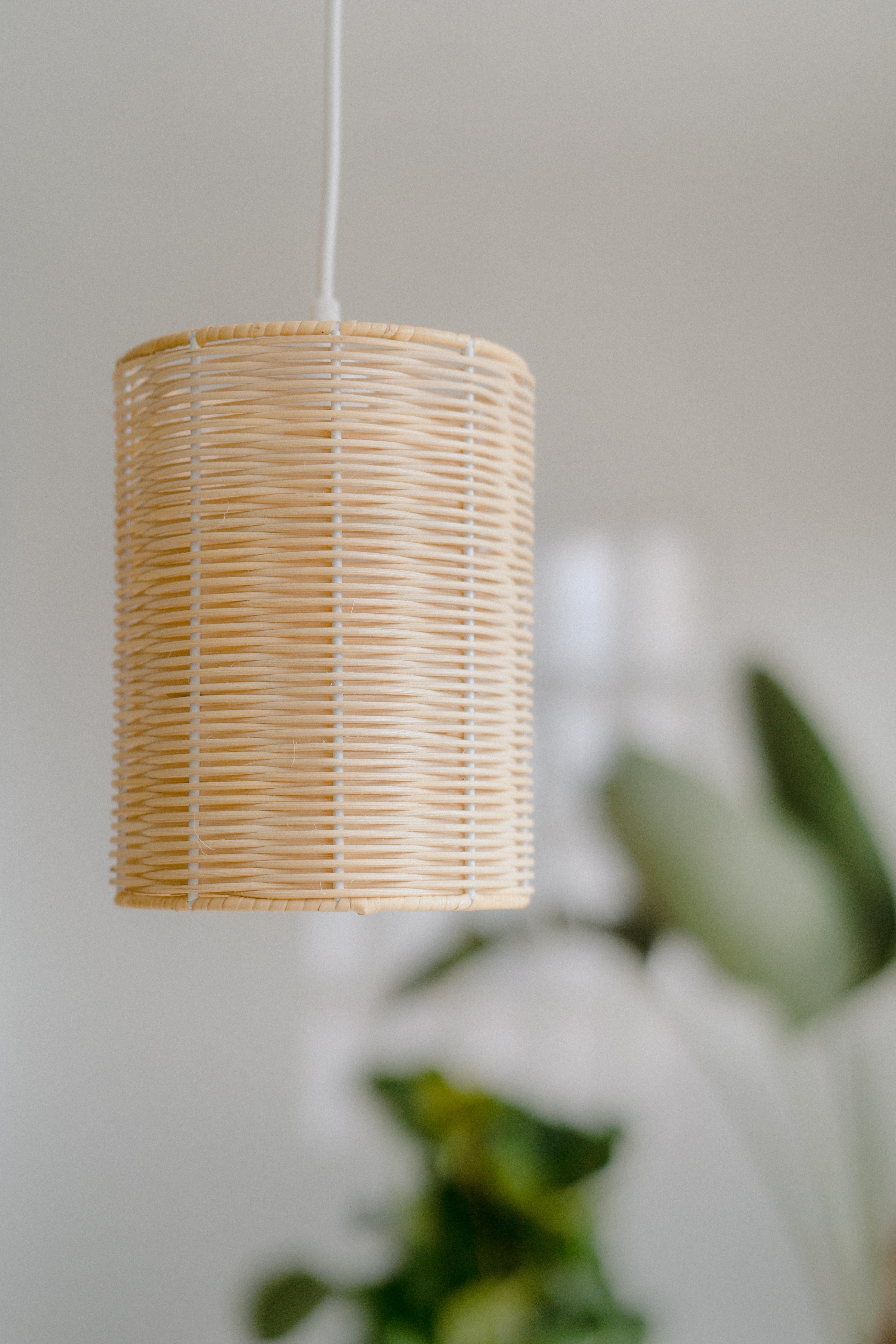 Modern Contemporary, Handmade, Pendant Lamp, Rattan Cylinder, by Mediterranean Objects For Sale