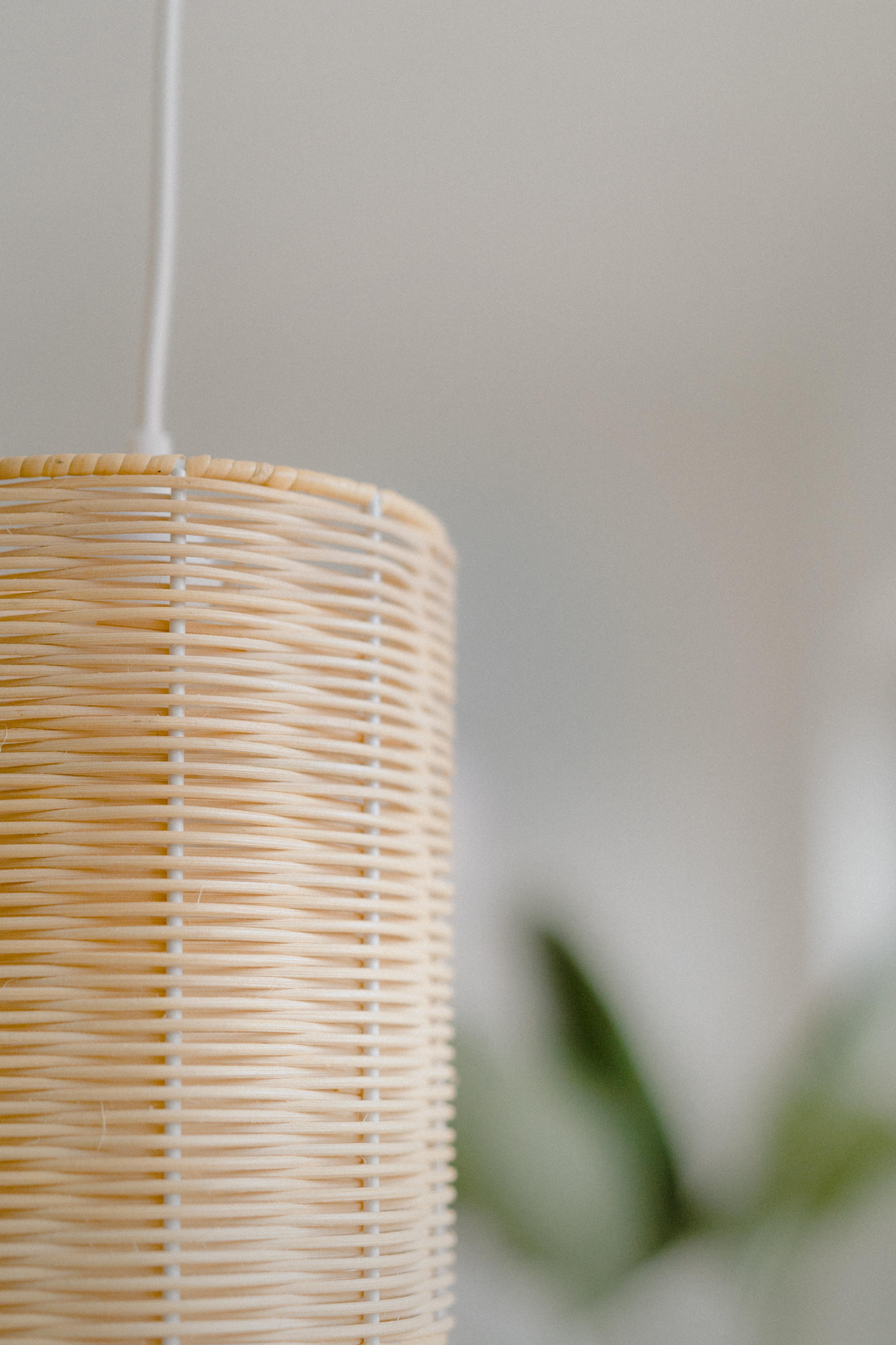 Hand-Crafted Contemporary, Handmade, Pendant Lamp, Rattan Cylinder, by Mediterranean Objects For Sale