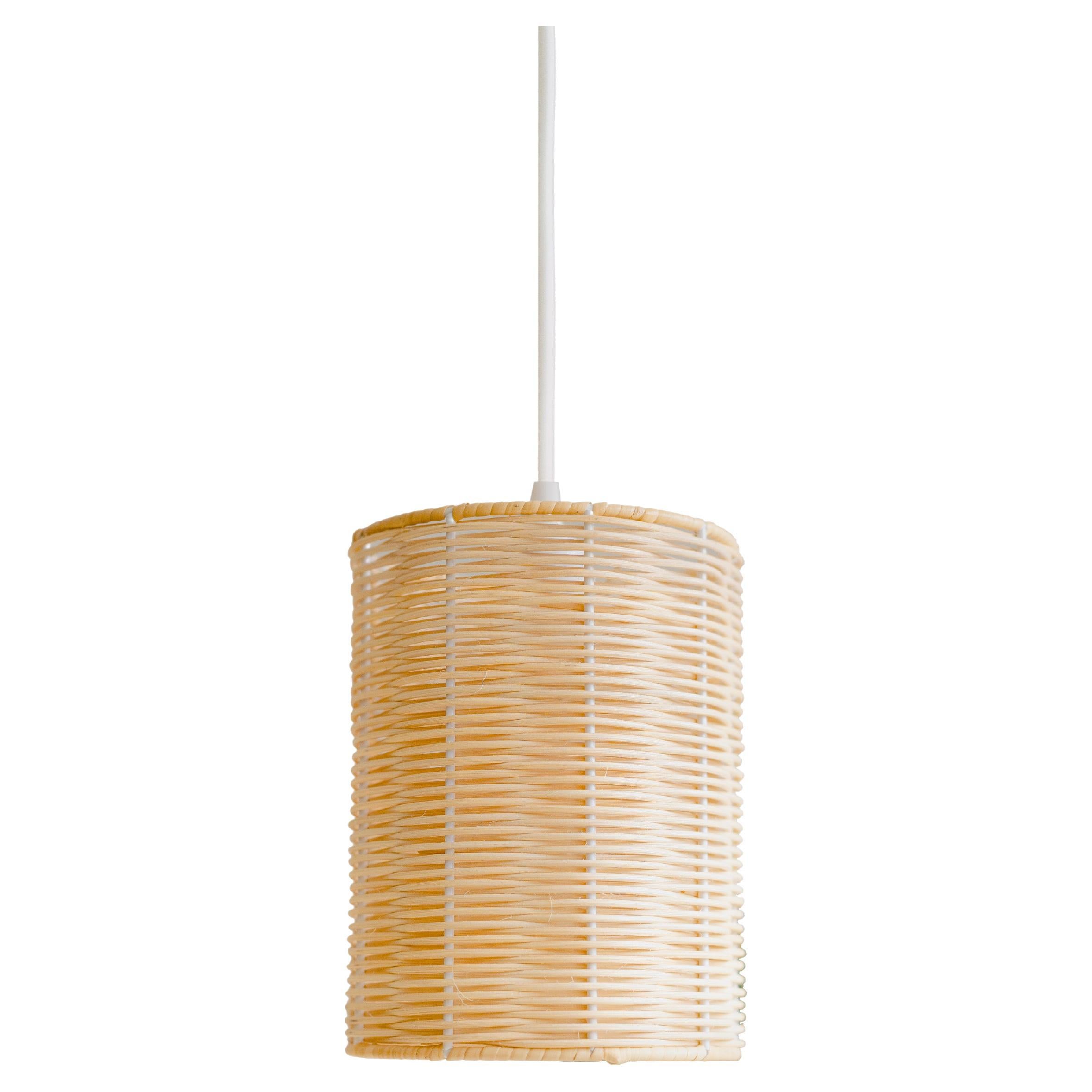 Contemporary, Handmade, Pendant Lamp, Rattan Cylinder, by Mediterranean Objects For Sale