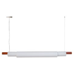 Contemporary, Handmade Pendant Lamp, Teak wood, White fabric, Brass, Large, 47''