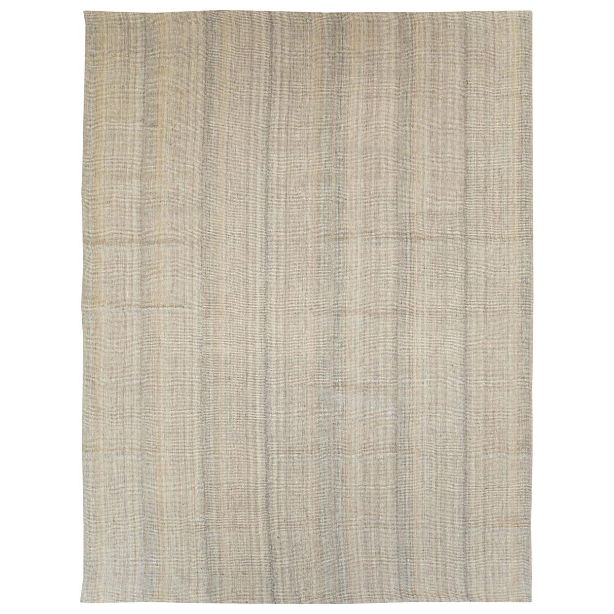 Contemporary Handmade Persian Large Room Size Rug in Beige Linen