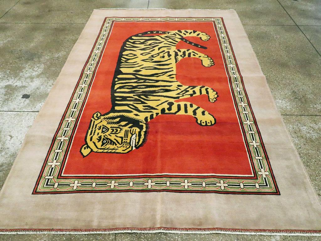 Afghan Contemporary Handmade Pictorial Accent Rug of a Tiger For Sale