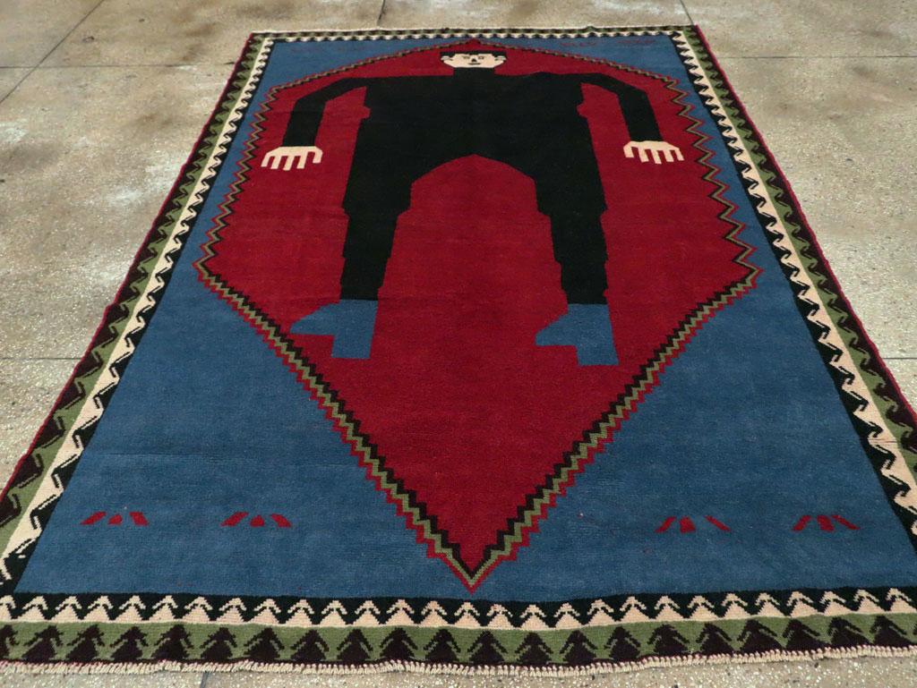 Afghan Contemporary Handmade Pictorial Accent Rug of Frankenstein