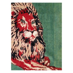 Contemporary Handmade Pictorial Room Size Rug of a Resting Lion