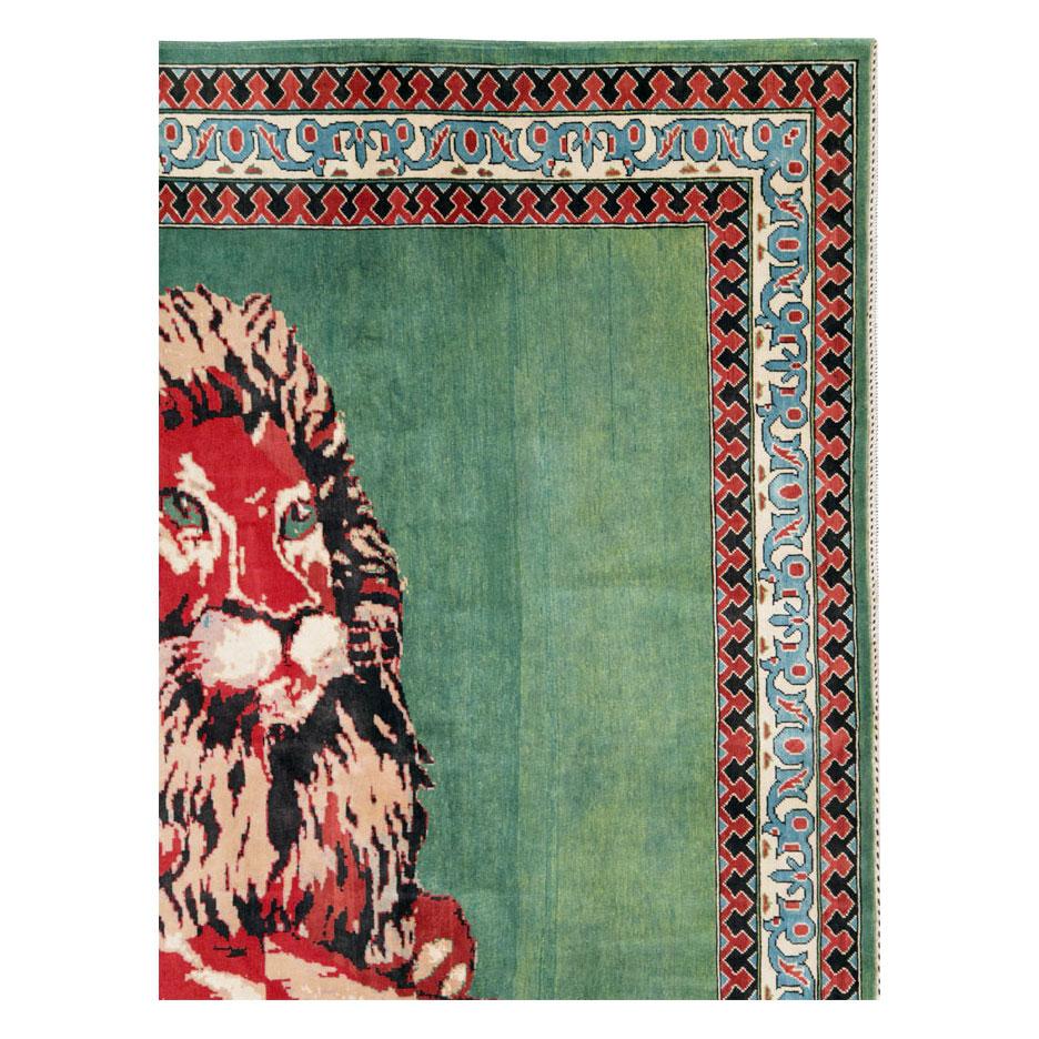 Folk Art Contemporary Handmade Pictorial Room Size Rug of a Resting Lion For Sale