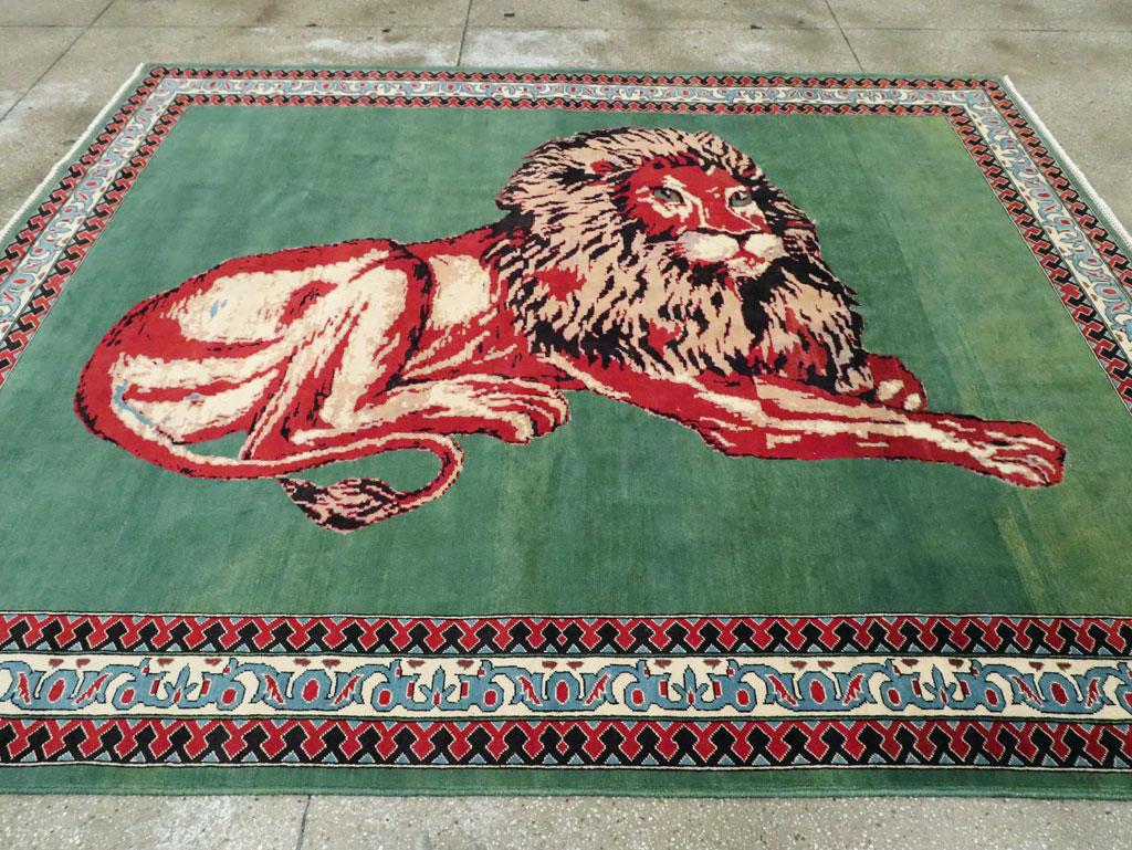 Afghan Contemporary Handmade Pictorial Room Size Rug of a Resting Lion For Sale