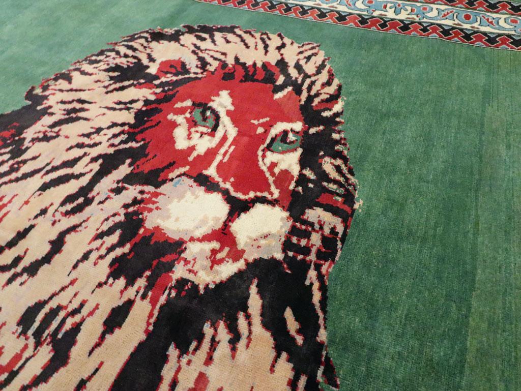 Hand-Knotted Contemporary Handmade Pictorial Room Size Rug of a Resting Lion For Sale