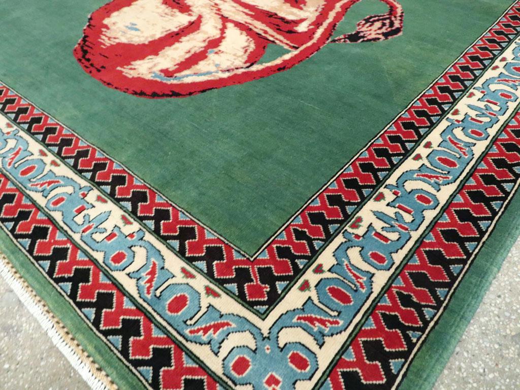 Wool Contemporary Handmade Pictorial Room Size Rug of a Resting Lion For Sale