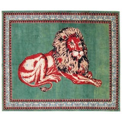 Tapis de chambre contemporain fait main représentant un lion au repos