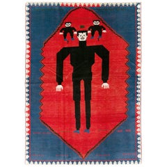 Contemporary Handmade Pictorial Accent Rug of Frankenstein