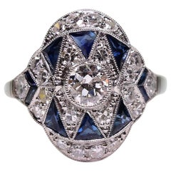 Antique Contemporary Handmade Platinum 1.25 Carat Diamond and Sapphire Ring