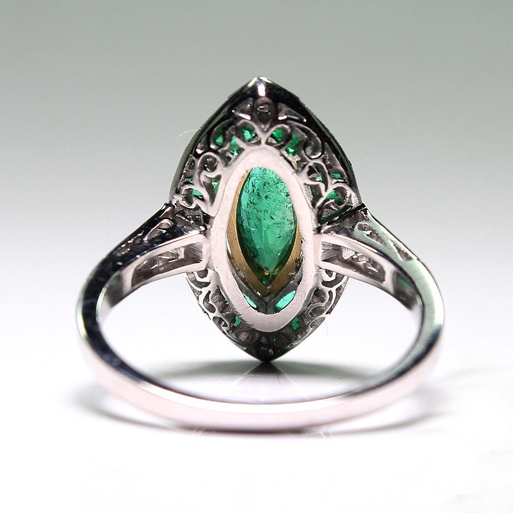 Art Deco Contemporary Handmade Platinum 1.4 Carat Emeralds and Diamond Ring