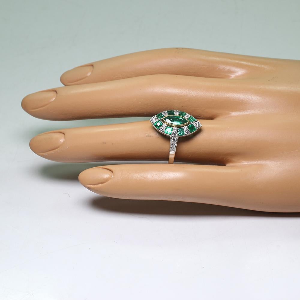 Women's or Men's Contemporary Handmade Platinum 1.4 Carat Emeralds and Diamond Ring