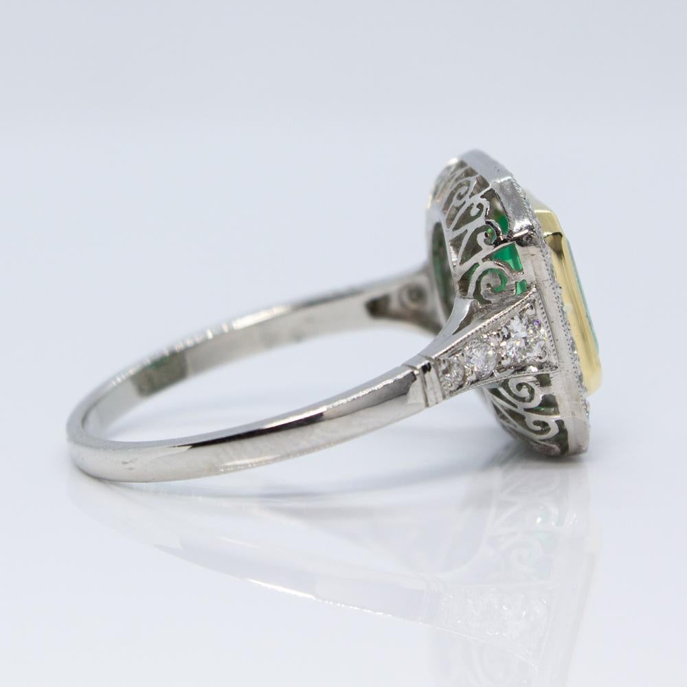 Women's or Men's Contemporary Handmade Platinum 1.65 Carat Emerald and Diamond Ring