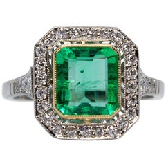 Contemporary Handmade Platinum 1.65 Carat Emerald and Diamond Ring