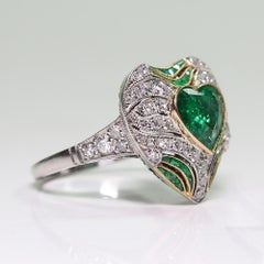 Contemporary Handmade Platinum 1.75 Carat Emerald and Diamond Ring