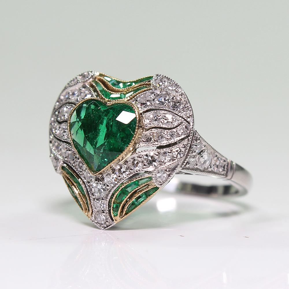 Women's or Men's Contemporary Handmade Platinum 1.75 Carat Emerald and Diamond Ring