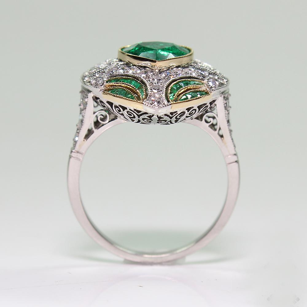 Contemporary Handmade Platinum 1.75 Carat Emerald and Diamond Ring 1